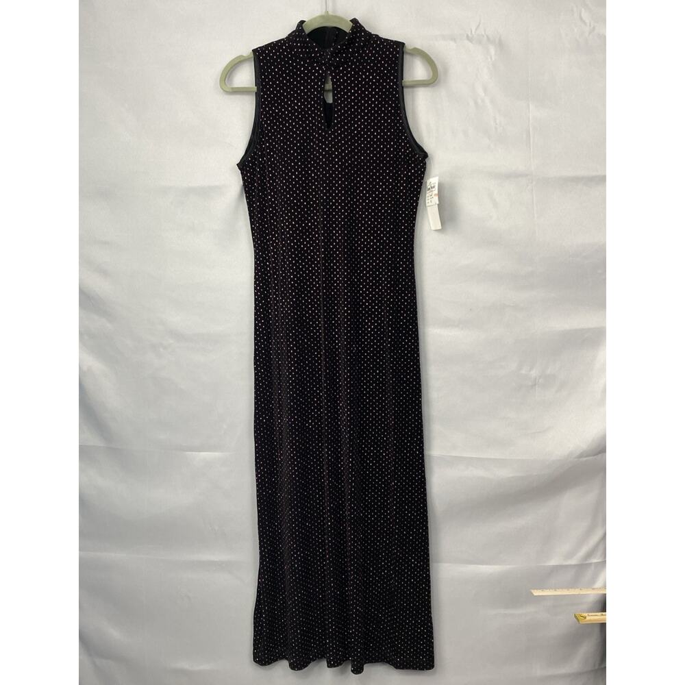 VTG NWT Ronni Nicole 8P Stretch Maxi Dress Black Sparkle Whimsigoth Keyhole 90's